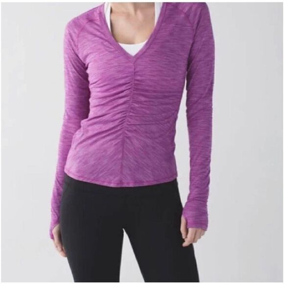 LULULEMON interval long sleeve vneck shirt heathered ultraviolet purple size 4 - Picture 1 of 4